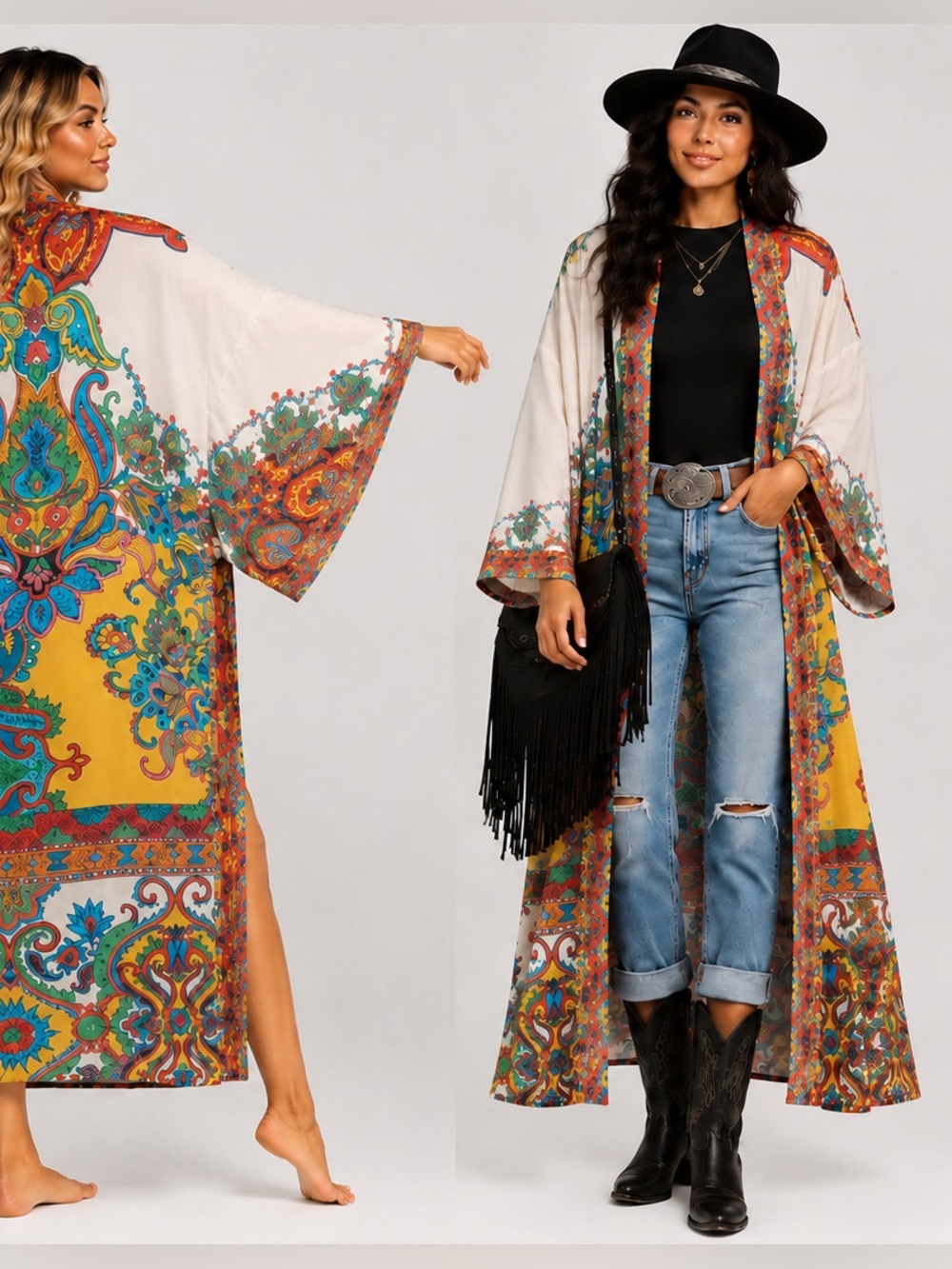 Saachi Kimono Boho Colorful Unique Stunning Floral one size
